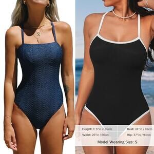 NWT Cupshe Ribbed Crossback Standard Coverage One-Piece Swimsuit BUNDLE Sz L